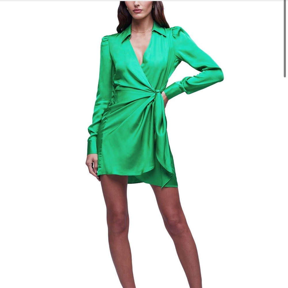L'AGENCE Vibrant Green Satin Dress